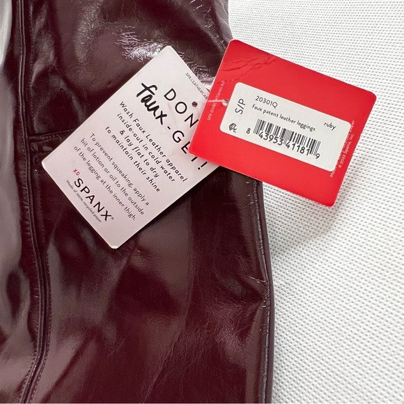 SPANXshape Faux Leather Patent Leggings Size Small Petite Ruby Burgundy Shiny - Picture 15 of 16